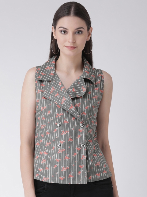 

Texco Women Olive Green Striped Shirt Style Top
