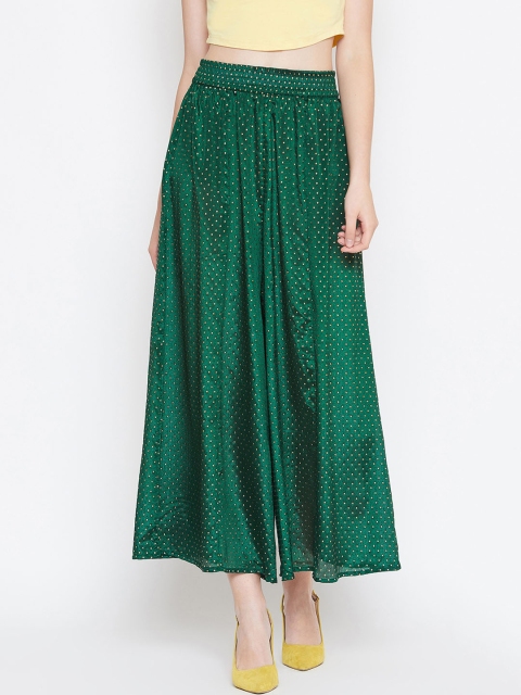 

PANIT Women Green Embellished Flared Cropped Palazzos