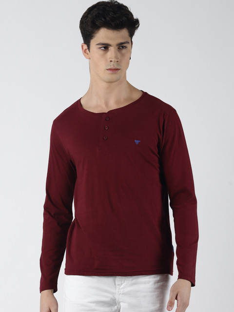 

Blue Saint Men Maroon Solid Henley Neck T-shirt