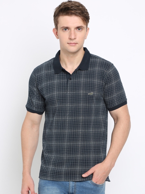 

Crocodile Men Navy Blue Checked Slim Fit Polo Collar T-shirt