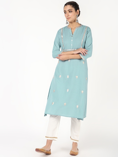 

TARA-C-TARA Women Blue & White Embroidered Kurta with Palazzos