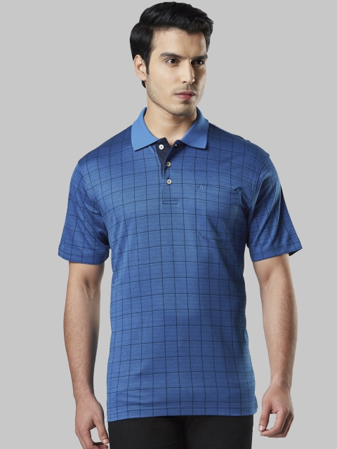 

Raymond Men Blue Checked Polo Collar T-shirt