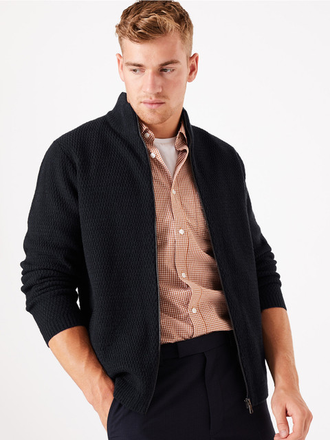

Marks & Spencer Men Navy Blue Self Design Sweater