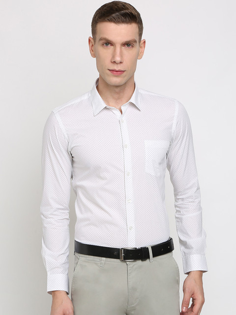 

Crocodile Men White Slim Fit Printed Formal Shirt