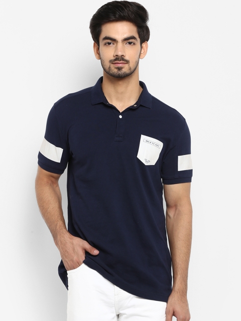 

Mufti Men Navy Blue Solid Polo Collar Pure Cotton T-shirt