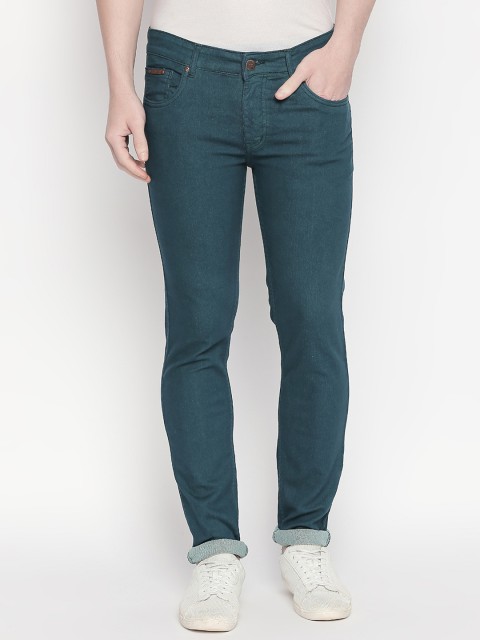 

BOLTS and BARRELS Men Teal Green Slim Fit Low-Rise Clean Look Jeans