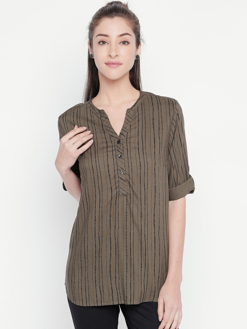

Textured Mandarin Collar Top, Brown