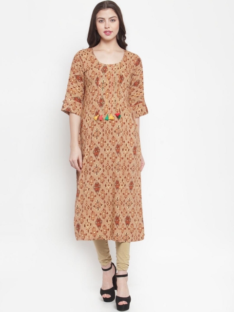 

Aujjessa Women Brown & Beige Printed Straight Kurta