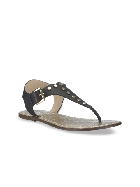 

Saint G Women Black Solid Leather T-Strap Flats
