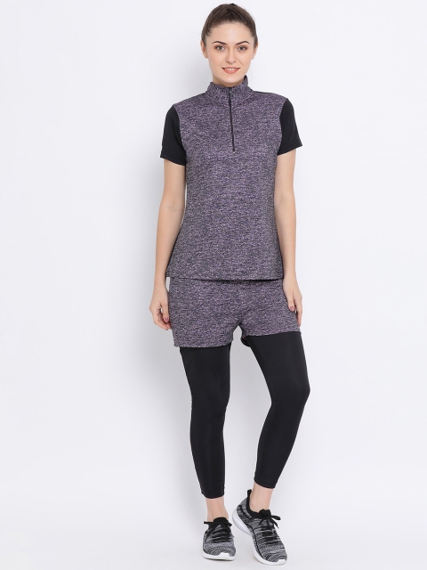 

Clovia Women Grey & Black Self-Design Tracksuit