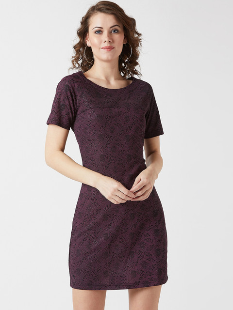

U&F Women Purple & Black Printed Sheath Dress