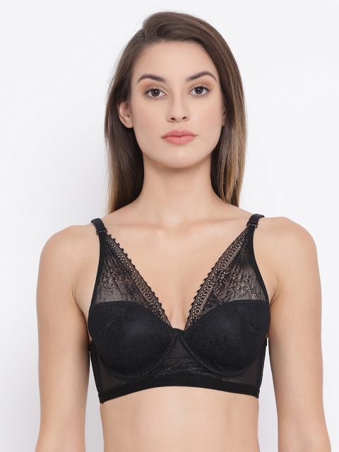 

Clovia Lace Lightly Padded Underwired Bra, Black