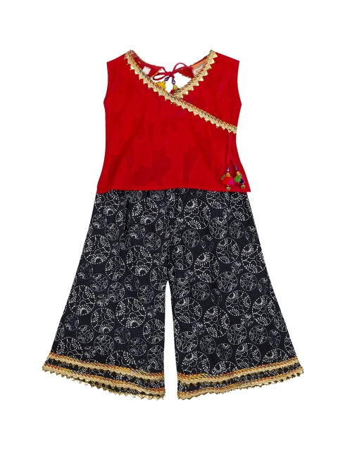 

KID1 Girls Red & Blue Self Design Kurta with Palazzos