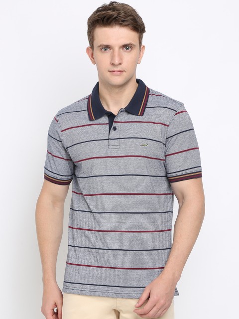 

Crocodile Men Navy Blue Striped Slim Fit Polo Collar T-shirt