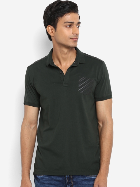 

Mufti Men Olive Green Solid Polo Collar T-shirt