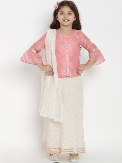 

Bitiya by Bhama Girls Pink & White Printed Ready to Wear Lehenga & Blouse with Dupatta