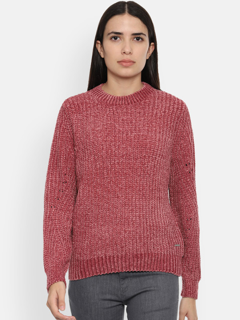 

Van Heusen Woman Women Maroon Self Design Sweater