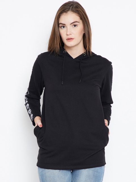 

PUNK Women Black Solid Hooded Sweatshirt