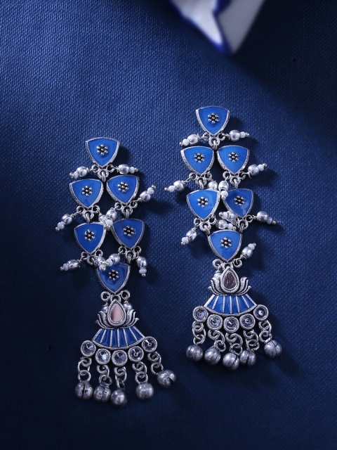 

Studio Voylla Silver-Toned & Blue Contemporary Drop Earrings