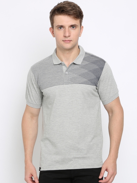 

Crocodile Men Grey Melange Slim Fit Striped Polo Collar T-shirt