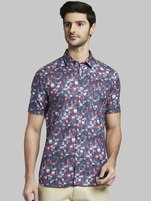 

Parx Men Red Slim Fit Printed Linen Casual Shirt