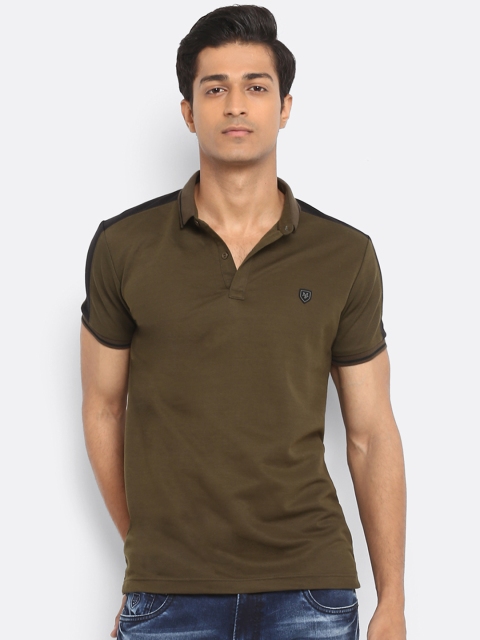 

Mufti Men Olive Green Solid Polo Collar T-shirt