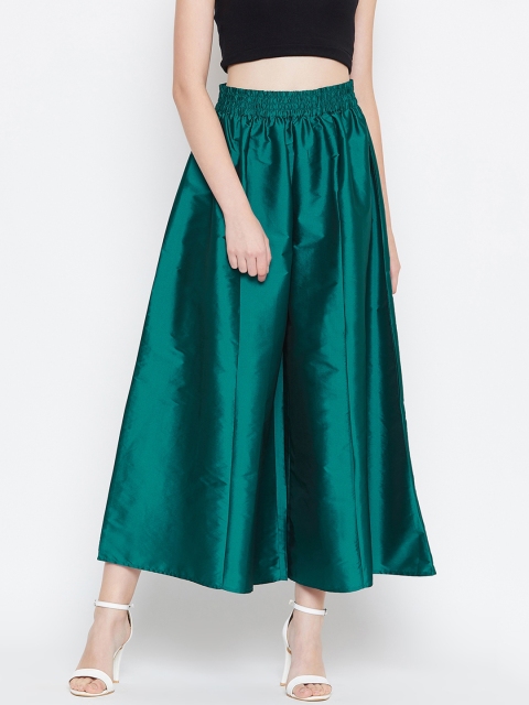 

PANIT Women Teal Green Solid Wide Leg Cropped Palazzos