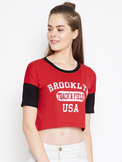 

CHROME & CORAL Women Red Printed Crop Top