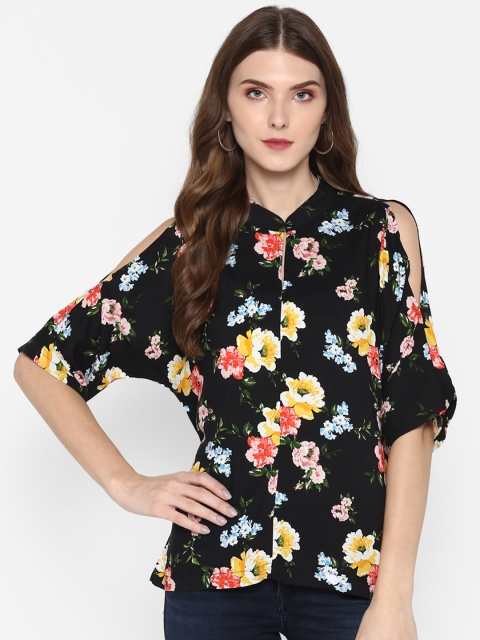 

MIAMINX Women Black Printed Shirt Style Top