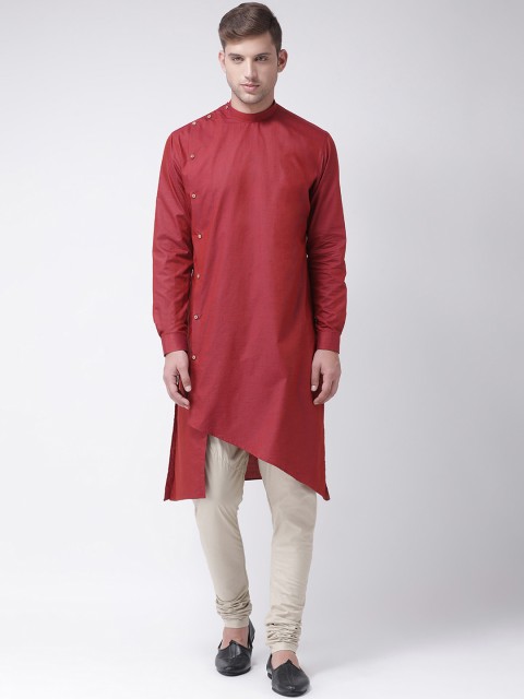 

TABARD Men Red & Beige Solid Kurta with Churidar