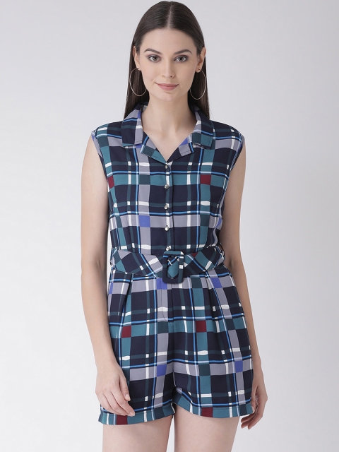 

Texco Women Navy Blue & Grey Checked Playsuit