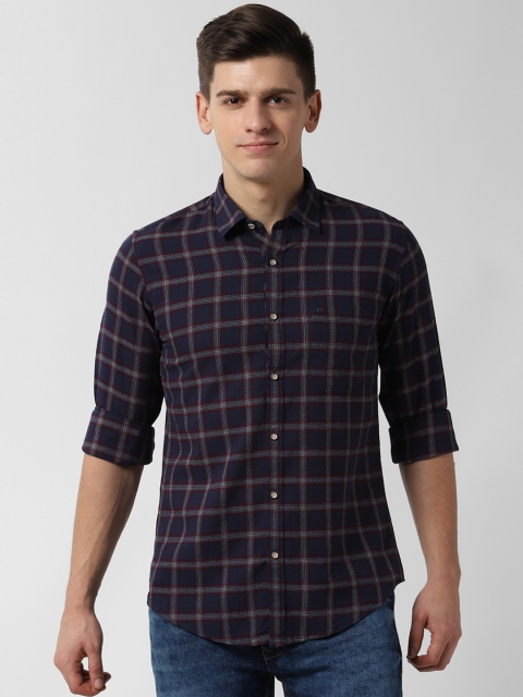 

Peter England Casuals Men Navy Blue & Maroon Slim Fit Checked Casual Shirt