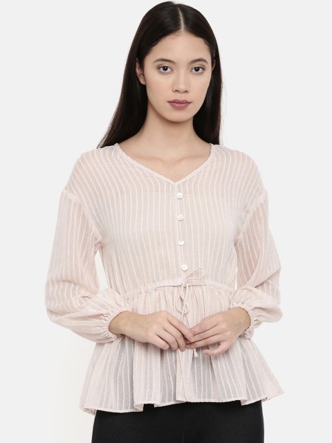 

Chumbak Women Pink Striped Peplum Top