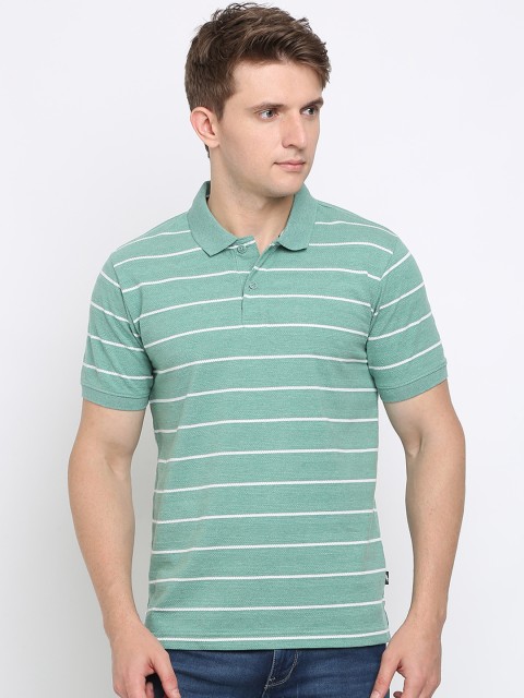 

Crocodile Men Green Striped Slim Fit Polo Collar T-shirt