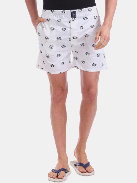 

U.S. Polo Assn. Men White & Black Printed Pure Cotton Boxers