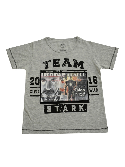 

Lil Tomatoes Boys Grey Melange Printed Round Neck T-shirt