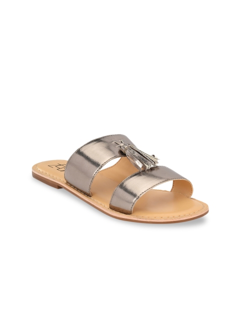 

Zebba Women Gunmetal-Toned Solid Open Toe Flats, Metallic