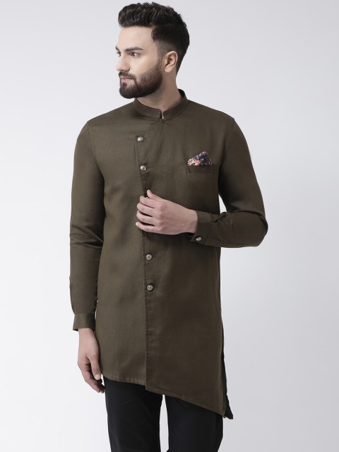 

I Know Men Olive Green Solid Asymmetric Straight Kurta