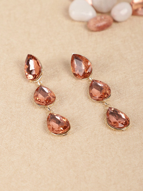 

Crunchy Fashion Gold-Plated & Peach-Coloured Contemporary Drop Earrings