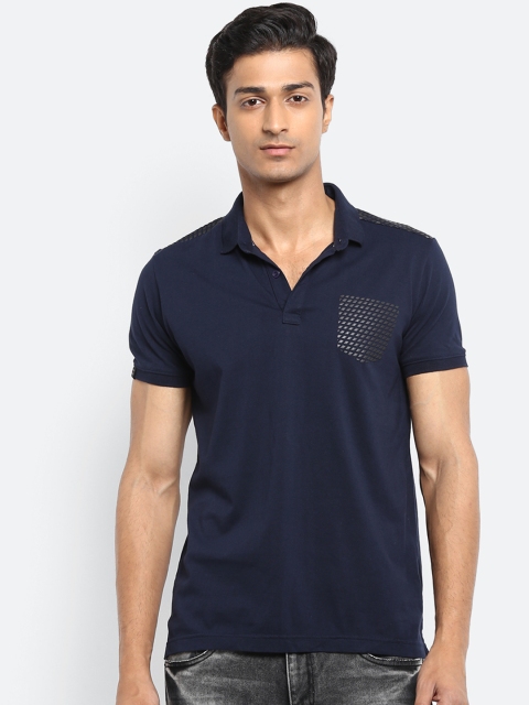 

Mufti Men Navy Blue Solid Polo Collar Pure Cotton T-shirt