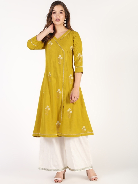 

TARA-C-TARA Women Mustard Yellow Floral Printed A-Line Calf-Length Kurta