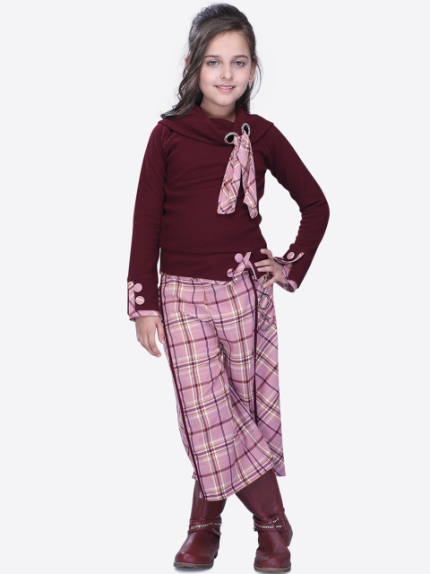 

CUTECUMBER Girls Maroon & Pink Solid Top with Trousers