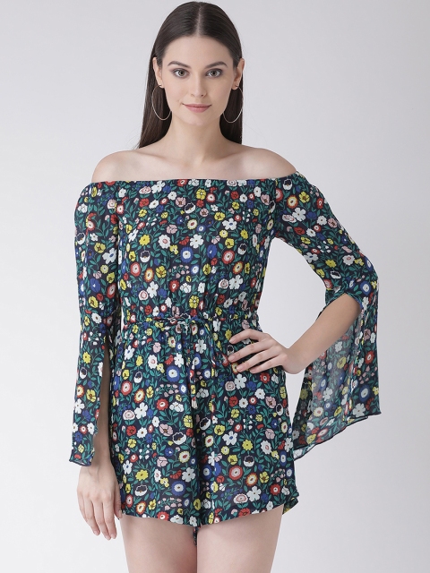 

Texco Women Green & White Floral Printed Playsuit