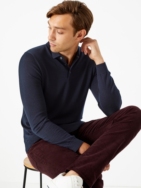 

Marks & Spencer Men Navy Blue Solid Sweater