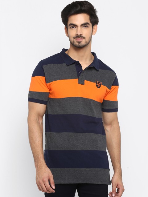 

Mufti Men Grey Striped Polo Collar T-shirt