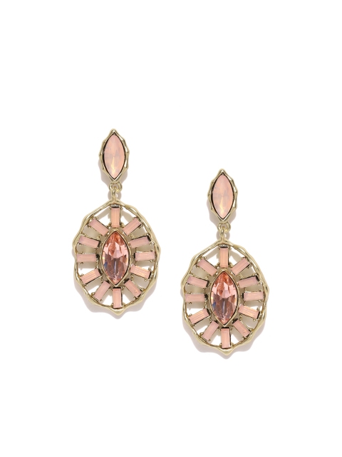 

Blisscovered Pink & Muted Gold-Toned Oval Drop Earrings