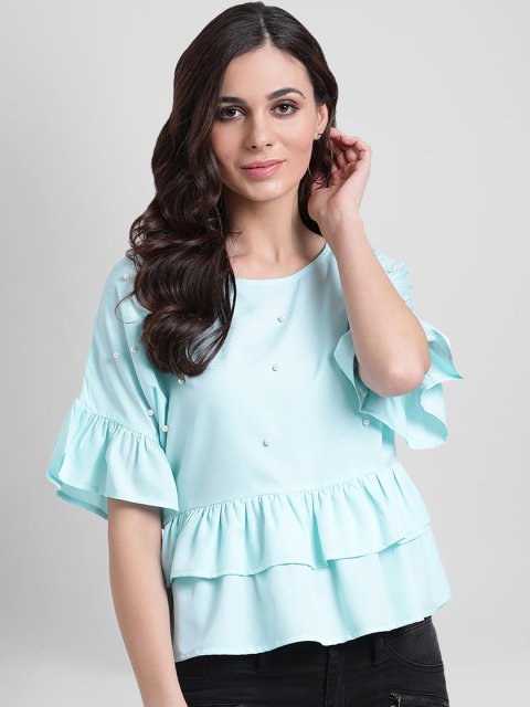 

Aayna Women Sea Green Embellished Peplum Top