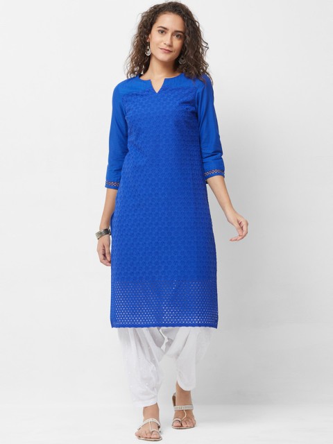 

Naari Women Blue Embroidered Straight Calf-Length Kurta