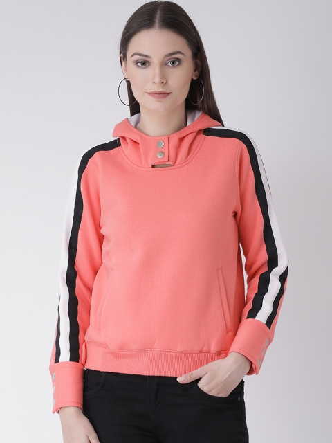 

Texco Women Peach-Coloured Solid Hooded Sweatshirt