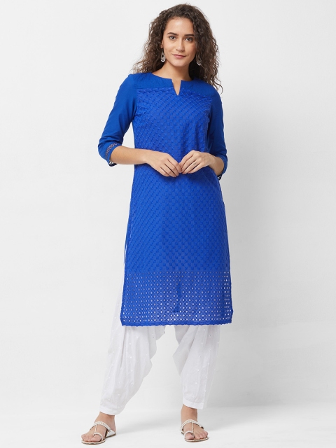

Naari Women Blue Embroidered Straight Calf-Length Kurta